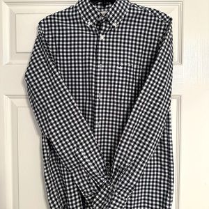 Men’s Dockers Button Down Front Long Sleeve Shirt Navy White Checks Small